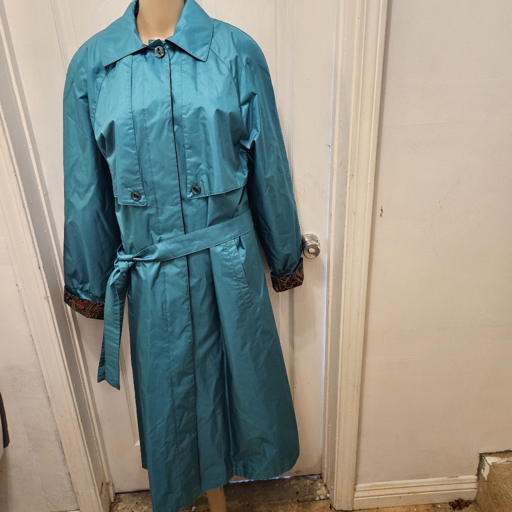 Vintage 80's Teal Trench/Rain Coat Chiango by Fleet Street Sz 10P